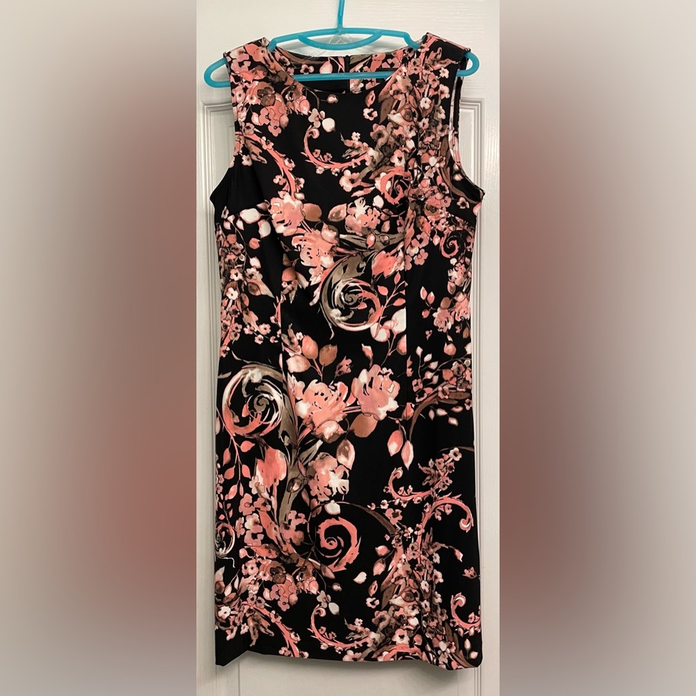 NWT Floral Print Sleeveless Dress Size 14 - Coral, Tan, White, Black